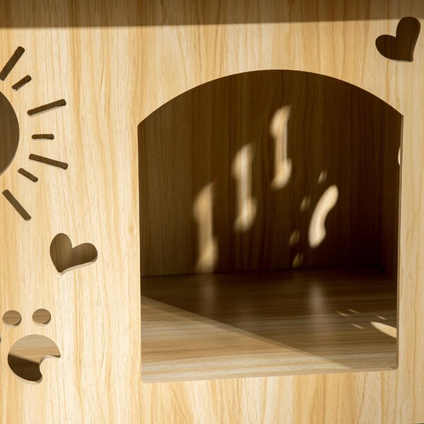 AllMyPets Cuccia per Cani da Interno con Struttura in Legno e Aperture a Forma di Zampa, Cuore e Ossa colore Rovere - L4250AK