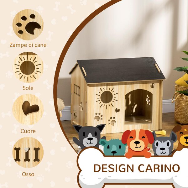 AllMyPets Cuccia per Cani da Interno con Struttura in Legno e Aperture a Forma di Zampa, Cuore e Ossa colore Rovere - L4250AK