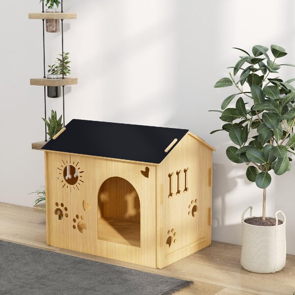 AllMyPets Cuccia per Cani da Interno con Struttura in Legno e Aperture a Forma di Zampa, Cuore e Ossa colore Rovere - L4250AK