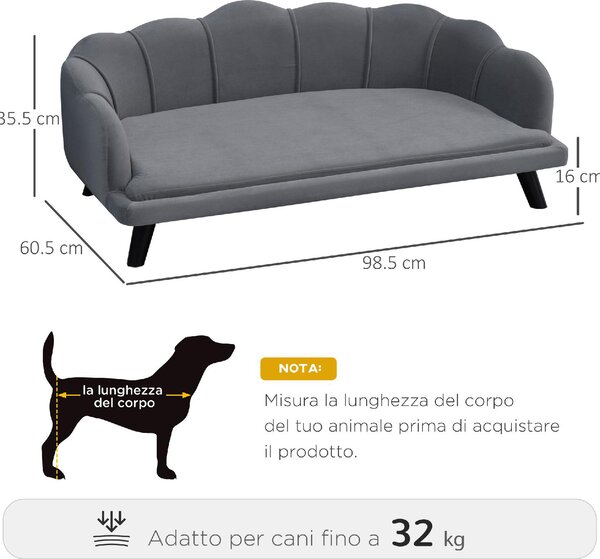 AllMyPets Cuccia per Cani da Interno Taglia Medio Grande Divanetto con Cuscino Imbottito e Rivestimento Sfoderabile colore Grigio - 153CG