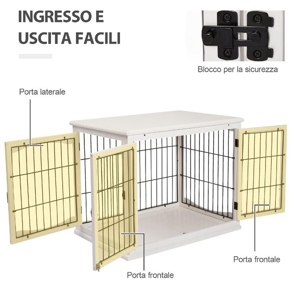 AllMyPets Cuccia per Cani da Interno Taglia Piccola Casetta Fino 30kg da in Legno e Acciaio 58.5x81x 66cm Bianco - 040WTD02