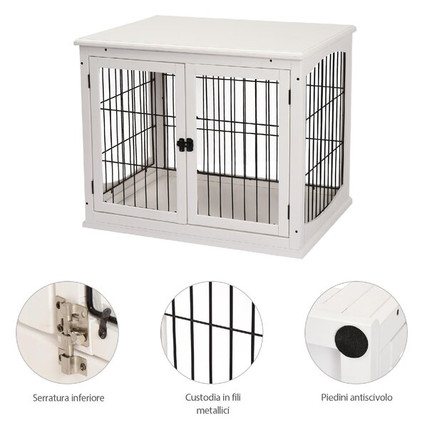 AllMyPets Cuccia per Cani da Interno Taglia Piccola Casetta Fino 30kg da in Legno e Acciaio 58.5x81x 66cm Bianco - 040WTD02
