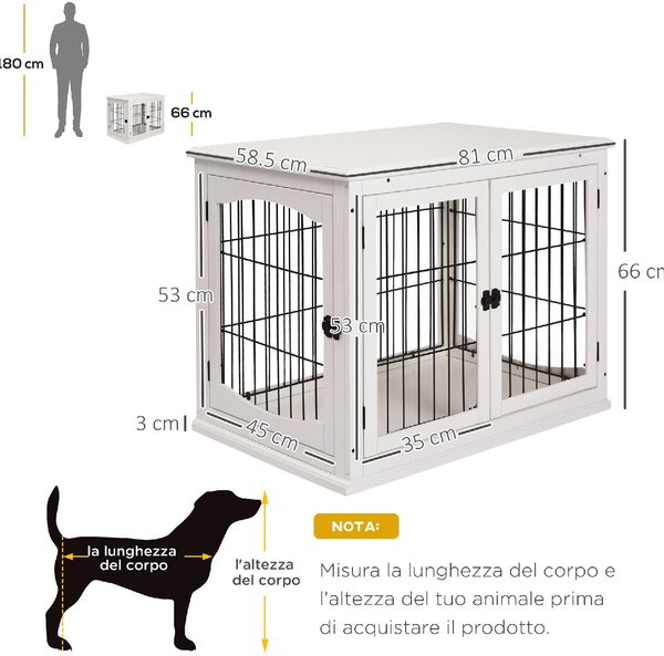 AllMyPets Cuccia per Cani da Interno Taglia Piccola Casetta Fino 30kg da in Legno e Acciaio 58.5x81x 66cm Bianco - 040WTD02