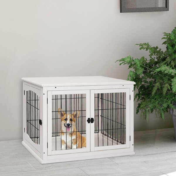 AllMyPets Cuccia per Cani da Interno Taglia Piccola Casetta Fino 30kg da in Legno e Acciaio 58.5x81x 66cm Bianco - 040WTD02