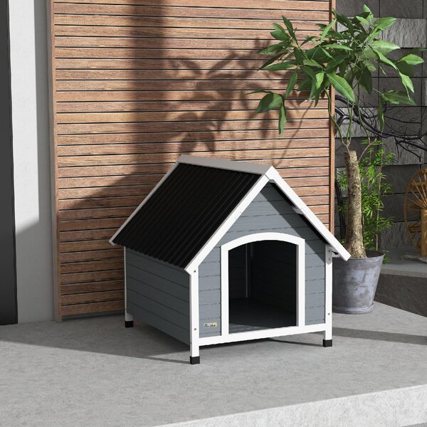 AllMyPets Cuccia per Cani in Legno da Esterno Casetta per Cani Grandi con Pavimento Rimovibile 84x99x87 cm colore Grigio - GYA535F