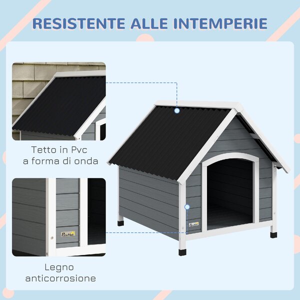 AllMyPets Cuccia per Cani in Legno da Esterno Casetta per Cani Grandi con Pavimento Rimovibile 84x99x87 cm colore Grigio - GYA535F