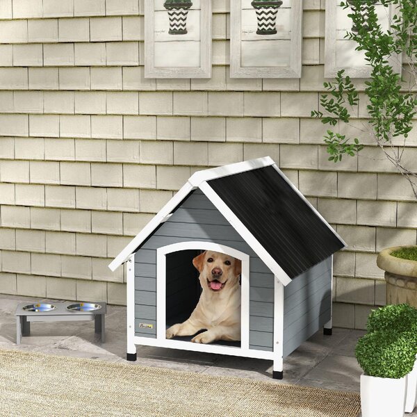 AllMyPets Cuccia per Cani in Legno da Esterno Casetta per Cani Grandi con Pavimento Rimovibile 84x99x87 cm colore Grigio - GYA535F