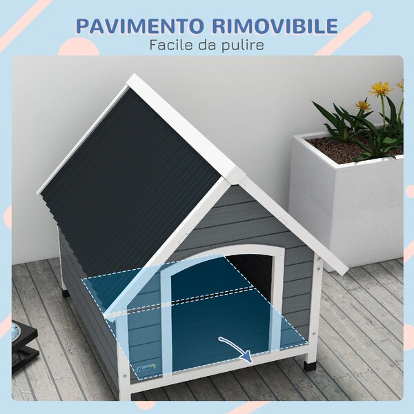 AllMyPets Cuccia per Cani in Legno da Esterno Casetta per Cani Grandi con Pavimento Rimovibile 84x99x87 cm colore Grigio - GYA535F