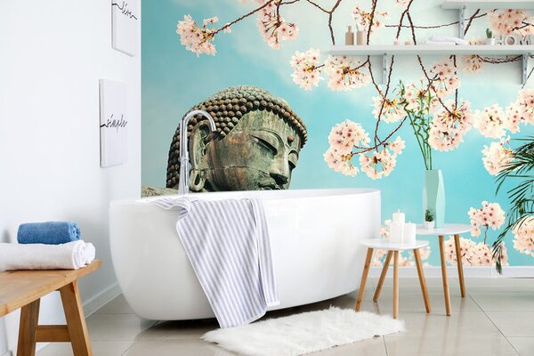 Carta da parati – Statua di Buddha con ciliegia