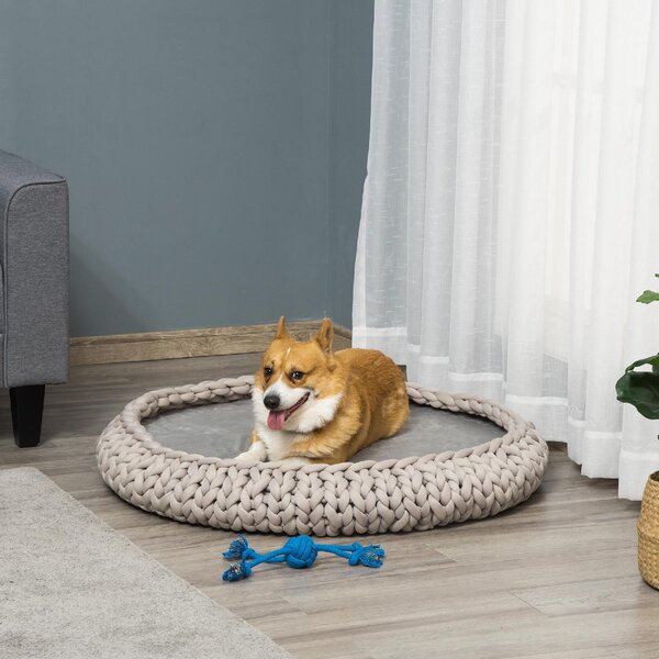 AllMyPets Cuccia per Cani o Gatti da Interno Taglia Media Rotonda con Bordi Rialzati e Cuscino Lettino Imbottito Effetto Velluto 93x15cm Grigia - 