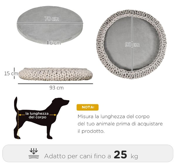 AllMyPets Cuccia per Cani o Gatti da Interno Taglia Media Rotonda con Bordi Rialzati e Cuscino Lettino Imbottito Effetto Velluto 93x15cm Grigia - 