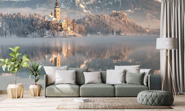 Carta da parati – Chiesa sul lago Bled in Slovenia