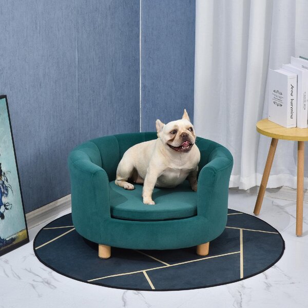 AllMyPets Cuccia per Cani o Gatti da Interno Taglia Medio Piccola Divanetto Imbottito con Schienale e Cuscino Rimovibile da 65x64x37cm Verde - 148G