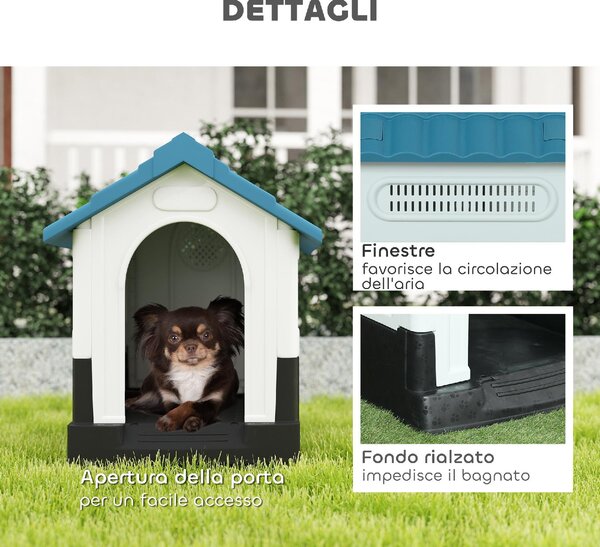 AllMyPets Cuccia per Cani Piccoli da Esterno in Plastica con Finestre e Base Rialzata 64.5x57x66 cm colore Blu