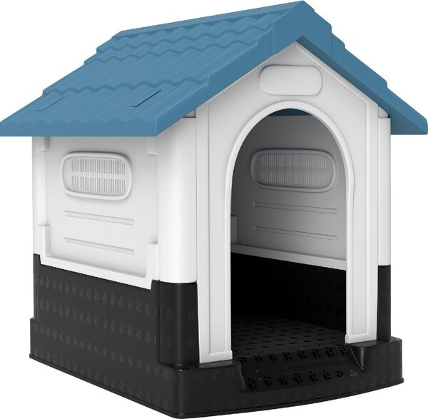 AllMyPets Cuccia per Cani Piccoli da Esterno in Plastica con Finestre e Base Rialzata 64.5x57x66 cm colore Blu
