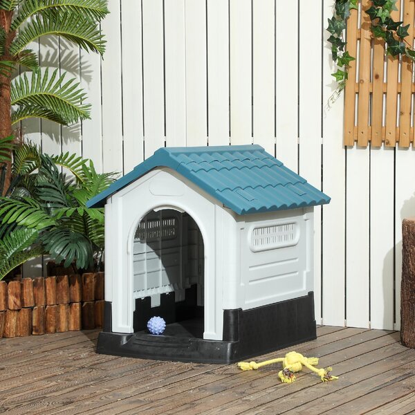 AllMyPets Cuccia per Cani Piccoli da Esterno in Plastica con Finestre e Base Rialzata 64.5x57x66 cm colore Blu