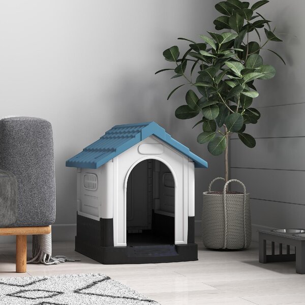 AllMyPets Cuccia per Cani Piccoli da Esterno in Plastica con Finestre e Base Rialzata 64.5x57x66 cm colore Blu