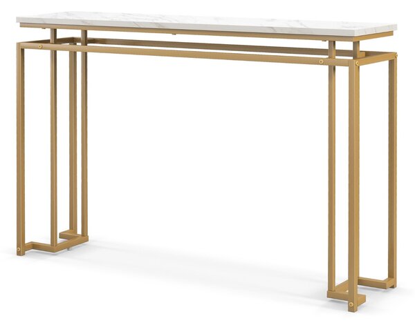 Costway Tavolo consolle da 120cm con piano effetto marmo e struttura geometrica in metallo, Tavolo ingresso moderno Bianco