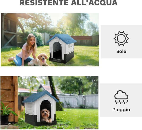 AllMyPets Cuccia per Cani Piccoli da Esterno in Plastica con Finestre e Base Rialzata 64.5x57x66 cm colore Blu