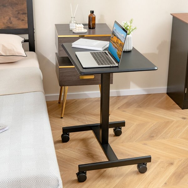 Costway Scrivania da lavoro con 4 ruote, Tavolo per laptop regolabile in altezza per ufficio domestico portata 80kg Nero