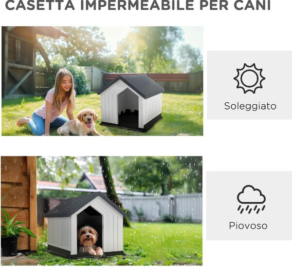 AllMyPets Cuccia per Cani Piccoli e Mini da Esterno Impermeabile in Plastica con Finestra 62x61x60 cm colore Grigio