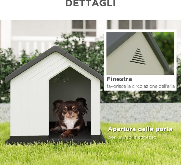 AllMyPets Cuccia per Cani Piccoli e Mini da Esterno Impermeabile in Plastica con Finestra 62x61x60 cm colore Grigio