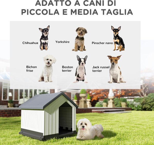 AllMyPets Cuccia per Cani Piccoli e Mini da Esterno Impermeabile in Plastica con Finestra 62x61x60 cm colore Grigio
