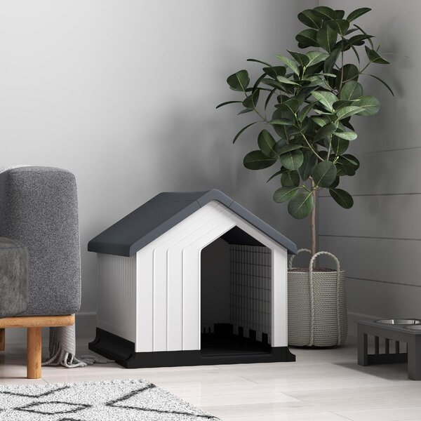 AllMyPets Cuccia per Cani Piccoli e Mini da Esterno Impermeabile in Plastica con Finestra 62x61x60 cm colore Grigio