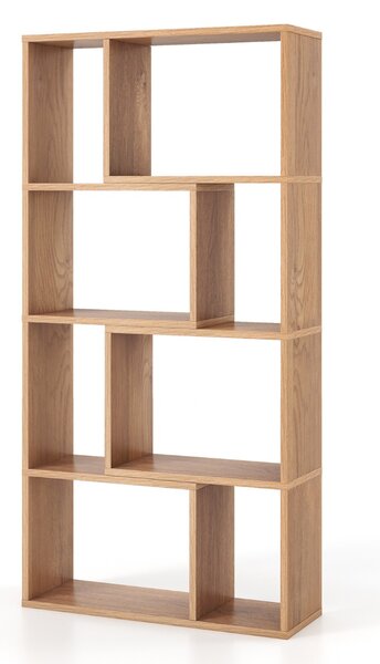 Costway Libreria geometrica a 4 ripiani da 120cm, Organizzatore di stoccaggio moderno con 8 cubi in legno per soggiorno Naturale