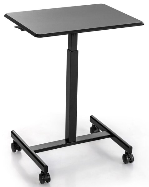 Costway Scrivania da lavoro con 4 ruote, Tavolo per laptop regolabile in altezza per ufficio domestico portata 80kg Nero