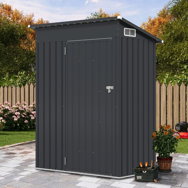 Costway Casetta da giardino con design a tetto inclinato venti d'aria, Capanno da esterno 150x90,5x185cm Grigio scuro