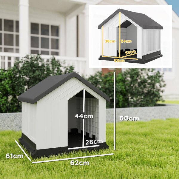 AllMyPets Cuccia per Cani Piccoli e Mini da Esterno Impermeabile in Plastica con Finestra 62x61x60 cm colore Grigio