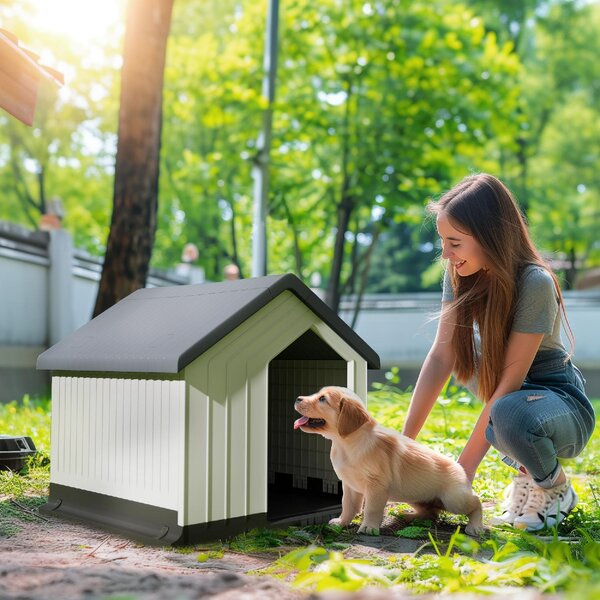 AllMyPets Cuccia per Cani Piccoli e Mini da Esterno Impermeabile in Plastica con Finestra 62x61x60 cm colore Grigio