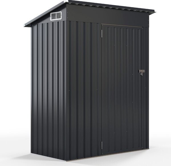 Costway Casetta da giardino con design a tetto inclinato venti d'aria, Capanno da esterno 150x90,5x185cm Grigio scuro