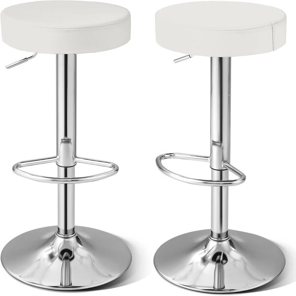 Costway Set di 2 sgabelli da bar per cucina e sala da pranzo, Sgabello da bar senza schienale con altezza regolabile Bianco