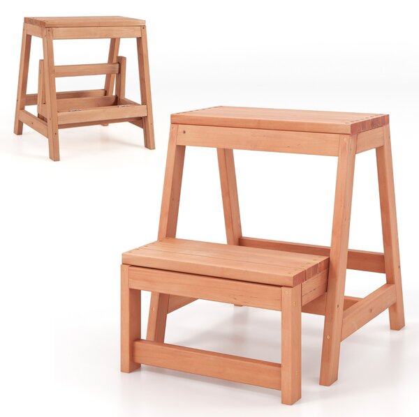 Costway Sgabello pieghevole in legno a 2 scalini portatile, Scala multipurpose leggero per bambini per cucina Naturale