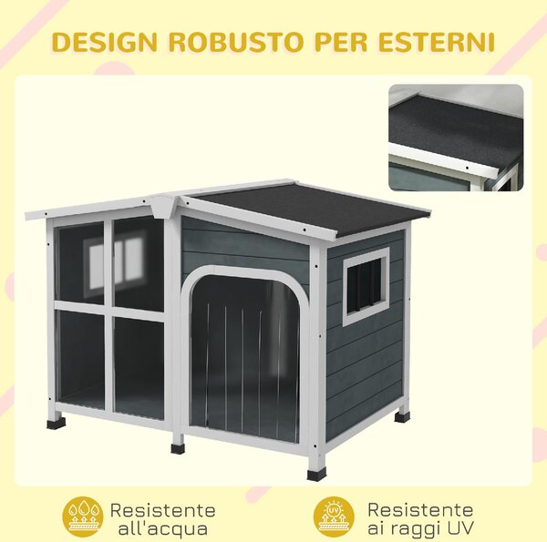 AllMyPets Cuccia per Cani Taglia Media da Esterno con Tetto Apribile in Legno 101x66.5x70.5 cm colore Grigio - 3CGJ580
