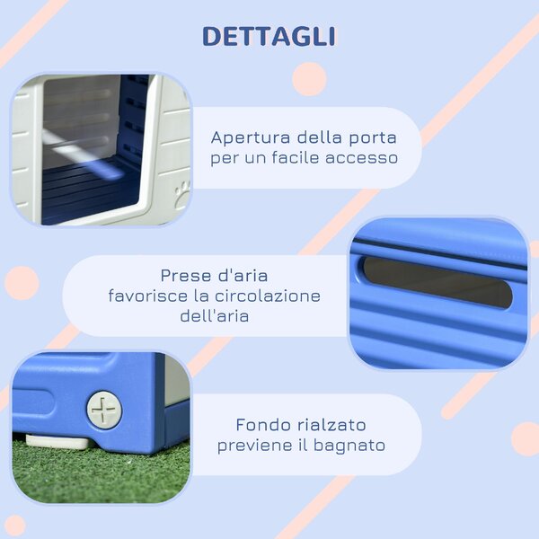 AllMyPets Cuccia per Cani Taglia Piccola da Esterno in PE con Ingresso e 2 Prese d'Aria Laterali 60x42x40 cm colore Blu e Bianco