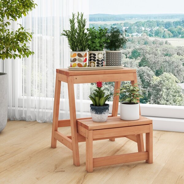 Costway Sgabello pieghevole in legno a 2 scalini portatile, Scala multipurpose leggero per bambini per cucina Naturale