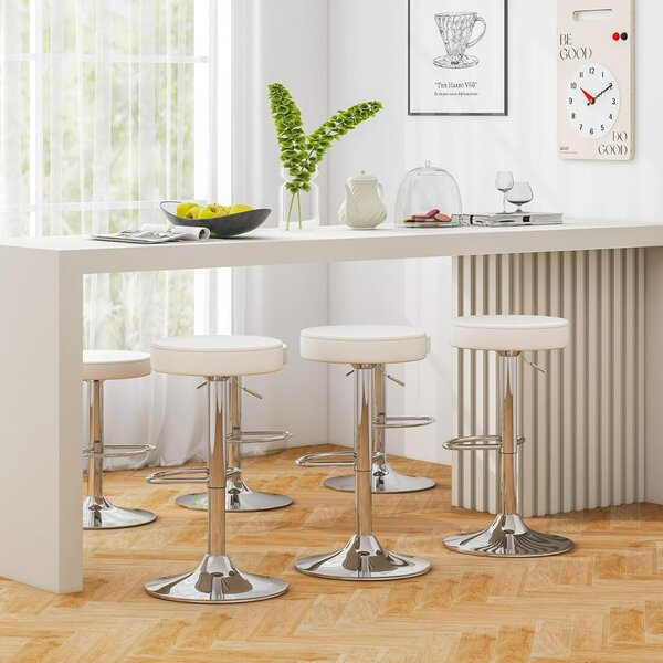 Costway Set di 2 sgabelli da bar per cucina e sala da pranzo, Sgabello da bar senza schienale con altezza regolabile Bianco