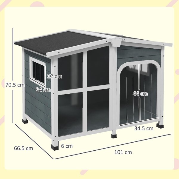 AllMyPets Cuccia per Cani Taglia Media da Esterno con Tetto Apribile in Legno 101x66.5x70.5 cm colore Grigio - 3CGJ580
