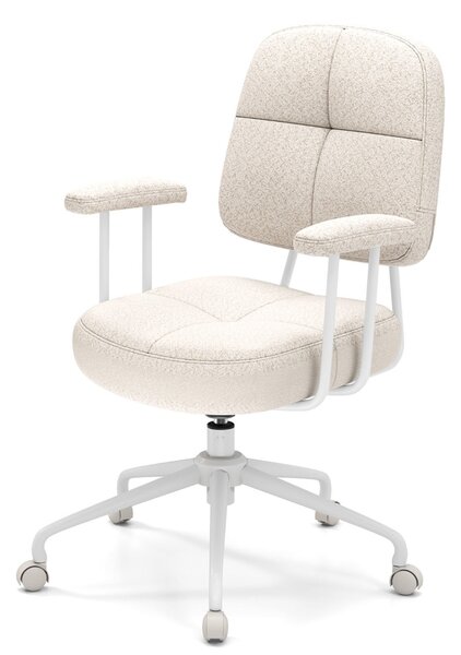 Costway Sedia da ufficio ergonomica girevole con braccioli e ruote, Sedia per computer imbottita Beige