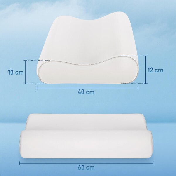DecHome Cuscino Cervicale in Memory Foam a Doppia Altezza con Copertura Rimovibile, 60x40x10/12 cm colore Bianco Crema