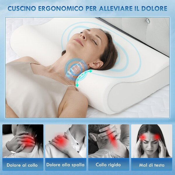 DecHome Cuscino Cervicale in Memory Foam a Doppia Altezza con Copertura Rimovibile, 60x40x10/12 cm colore Bianco Crema