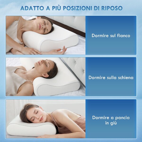 DecHome Cuscino Cervicale in Memory Foam a Doppia Altezza con Copertura Rimovibile, 60x40x10/12 cm colore Bianco Crema