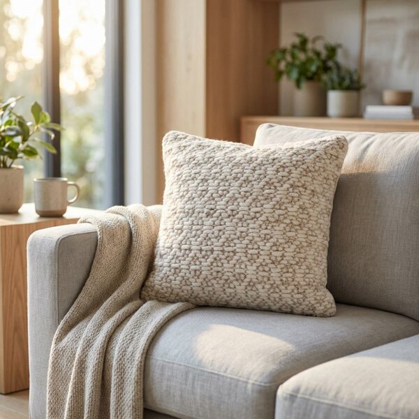 VivaGarden Cuscino Jean 45x45 cm in Cotone e Lana Ecr e Bianco - WO801838