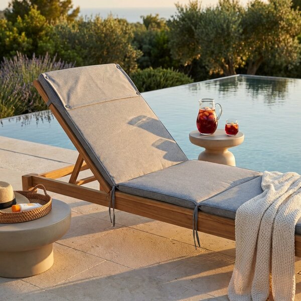 VivaGarden Cuscino Lettino Grigio Chiaro Melange 194.5x59x4 cm Idrorepellente e Sfoderabile - CU805846