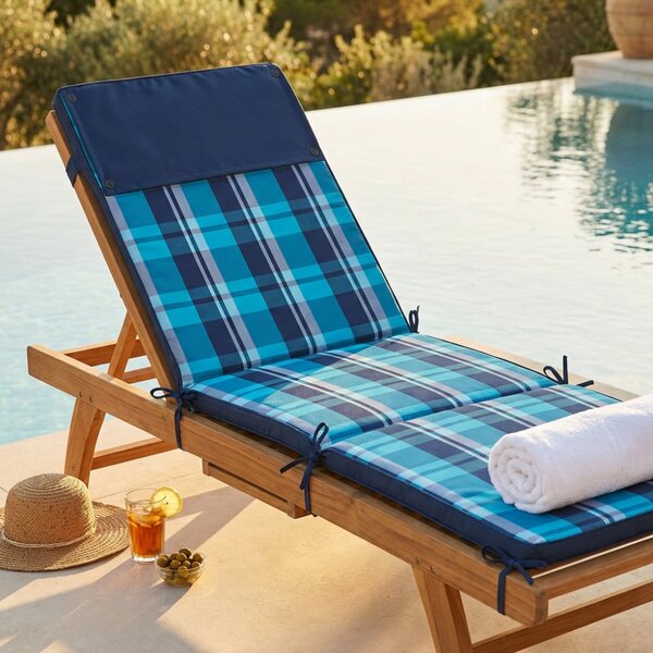 VivaGarden Cuscino Lettino Quadri Blu 194.5x59x4 cm Sfoderabile e Idrorepellente