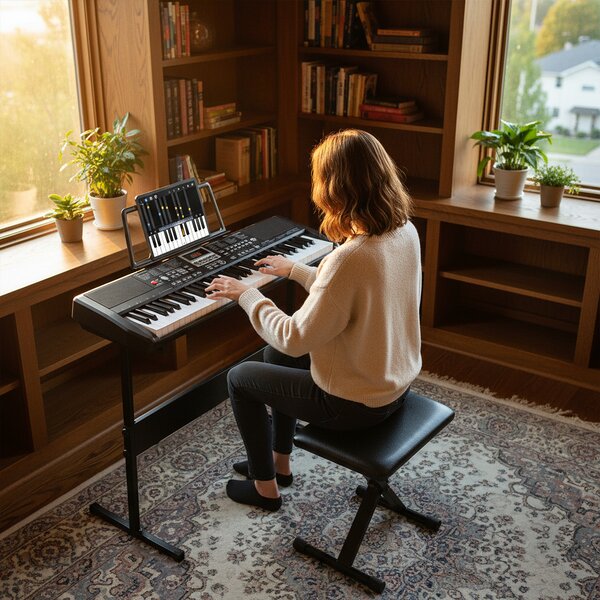 Costway Tastiera pianoforte 61 tasti elettrica 200 ritmi 200 toni 70 demo, Tastiera supporto regolabile sgabello adesivi note principianti adolescenti