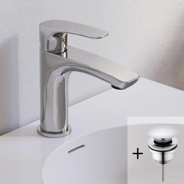 Miscelatore monocomando per lavabo Kronenbach Rivara, modello XL, con valvola di scarico a scomparsa e tecnologia a risparmio idrico